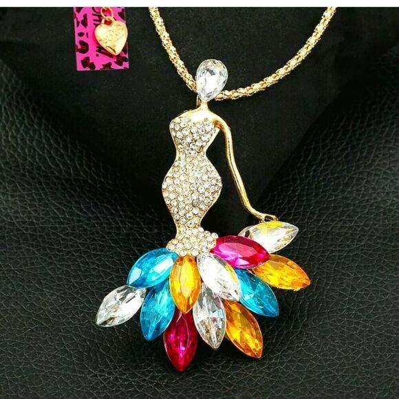 Betsey Johnson Jewelry - BETSEY Johnson Crystal Rhinestone Lady Pendant Necklace